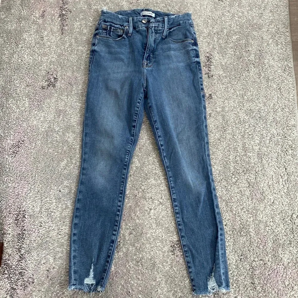 Good American Women's Blue Good Wasit Crop Distressed Destroyed Denim Jeans 4/27 - Picture 1 of 7